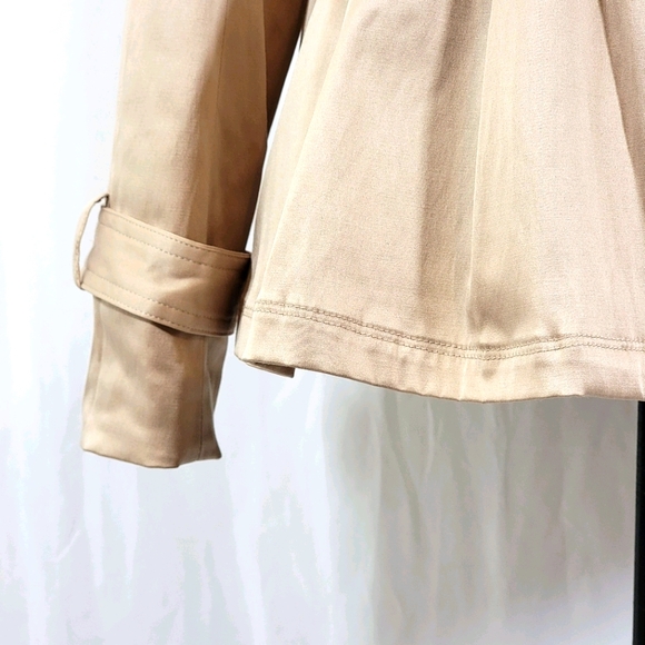 Twenty One Satin Khaki Short Peplum Trench Coat M - Picture 5 of 16